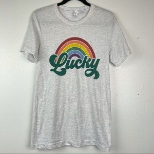 St. Patrick’s day rainbow lucky heather grey tee S
